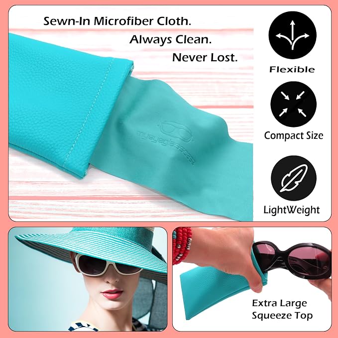 Soft Sunglasses case | Large Glasses Case Holder - Eyeglass Pouch Squeeze Top | Glasses pouch Lightweight Extra Layers