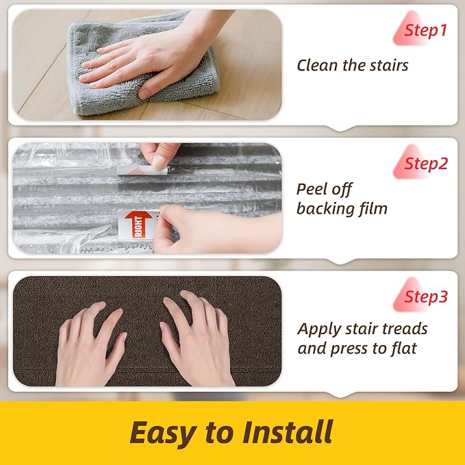 JSEI Non-Slip Stair Landing Rug Mat, 1-Pack 30" X 30", Brown | Edging Stair Treads Corner Indoor Stair Runners for Wooden Steps for Kids and Dogs, 100% Polyester, TPE Backing