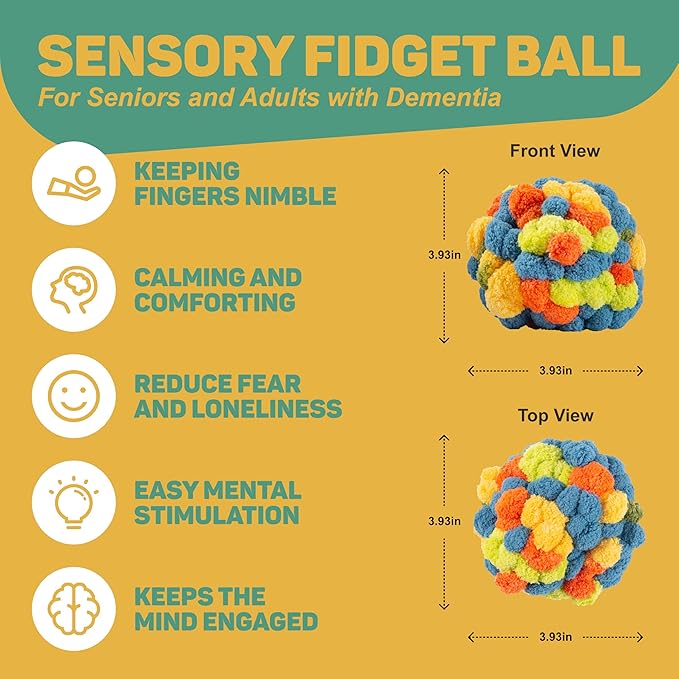 Sensory Toy for Dementia and Alzheimer’s, Soft Textured Fidget Ball for Seniors and Elderly Adults, Calming Anxiety Relief for Busy Hands, Tactile Activity Aid for Memory Care