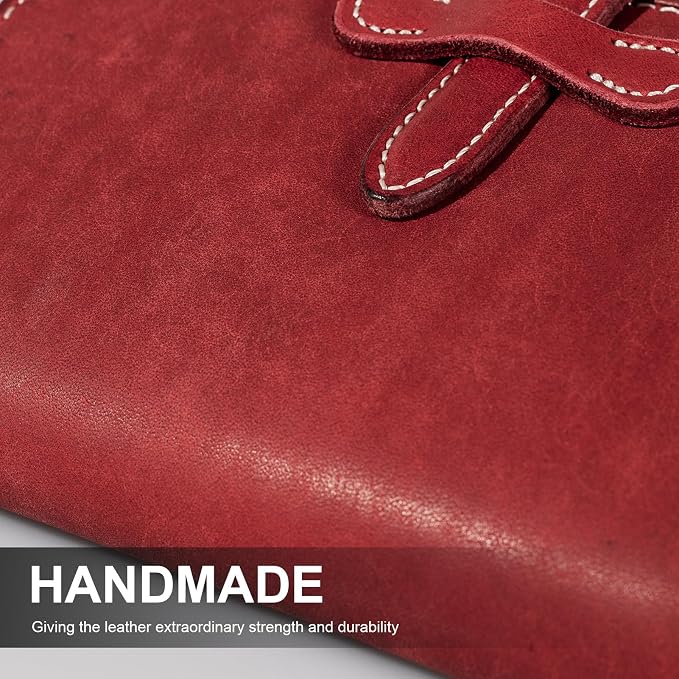 Leather Passport Holder for Travel,Passport Wallet,Red | RFID Blocking Card Slot,Top-Grain leather with Magic Buckle,Boarding Pass Pocket,Retro Style,Slim and Light-weight