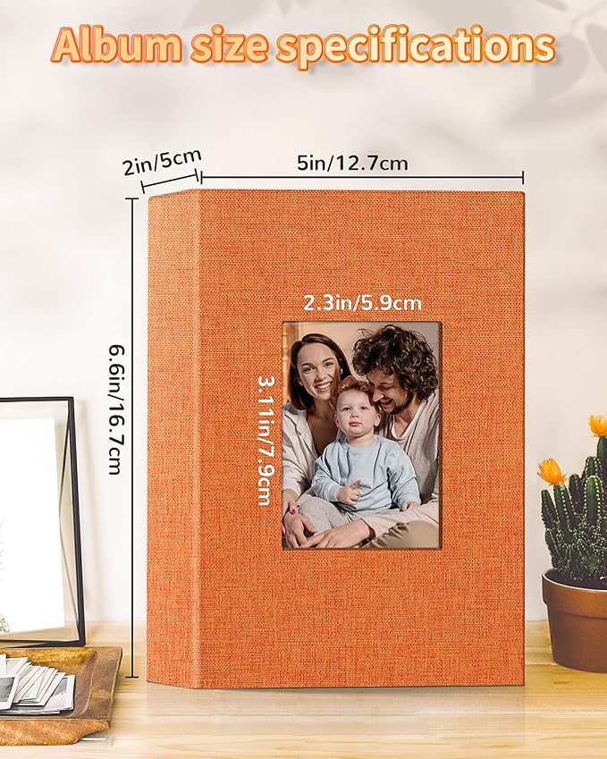 Artfeel Photo Album 4x6 with 100 Pockets,Slip-in Picture Albums,Linen Cover Memory Book with Front Window,White Page Vertical Photo Book for Wedding,Family,Anniversare,Baby,Vacation