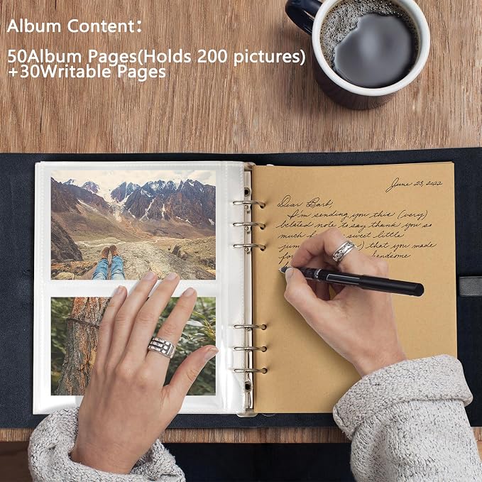Photo Album 4x6 300 Photos,Genuine Leather Photo Albums with Writing Space with 30 Writing Paper,Travel Family Wedding Kids Graduation Ultrasound Baby Picture Album Scrapbook Photo Album（Blue）