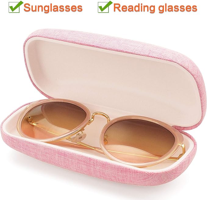 Vemiss Hard Shell Sunglasses Case, Large Linen Fabric Protective Glasses Case for Men Women
