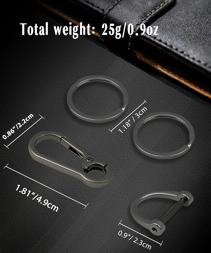 Metal Key Chain Carabiner Clip with Key Ring and D Ring | Heavy duty build, full accessory packs, quick release, multi purpose hook, belt loop holder, separate home and car fob sets