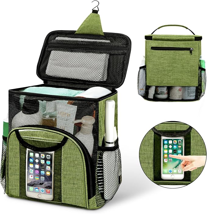 Attmu Portable Shower Caddy College Tote Bag, Quick Dry Hanging Toiletry Bag, Large Capacity Mesh Shower Caddy Portable for College Dorm Room Essentials for Boys and Girls for Bath Camping (Green)