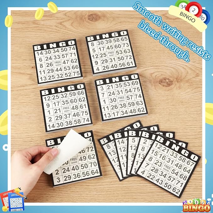 Harloon 1000 Sheets Bingo Paper Game Cards 20 Books 4"x4" Disposable Cards Suit for Family Game Nights Large Groups Activities (Black)