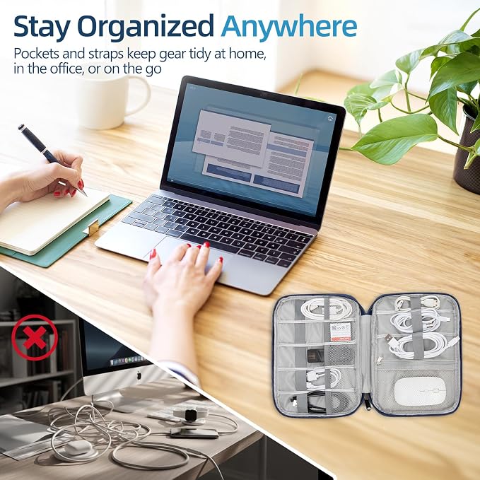 Electronics Organizer Travel Case - Water-Resistant Tech Bag for Cables, Chargers & Cord Management - Small Portable Pouch for Travel Accessories, Gear Bag for Airplane & Business