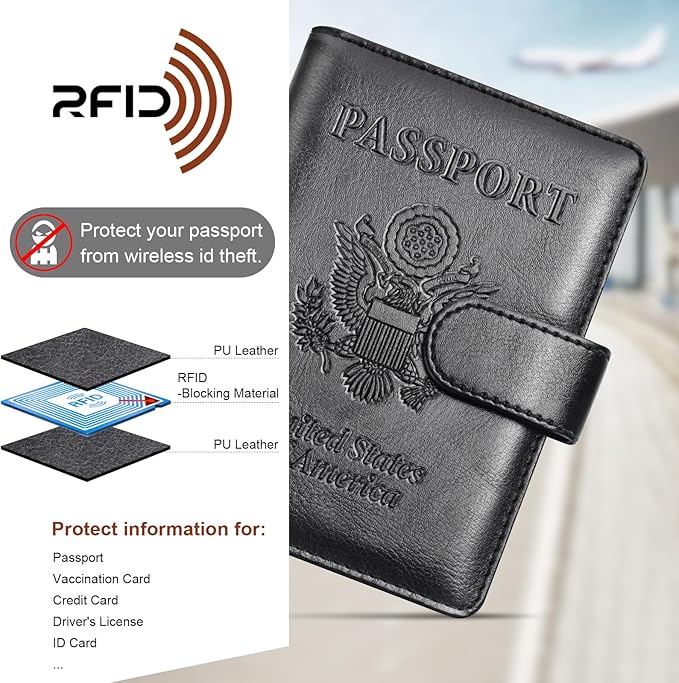 Herain Passport Holder for Travel Essentials, 2 Pcs Passport Cover Wallet Case Travel Gifts Women Men Family, RFID Passports Book Card Holders Travels Cruise Accessories Must Haves