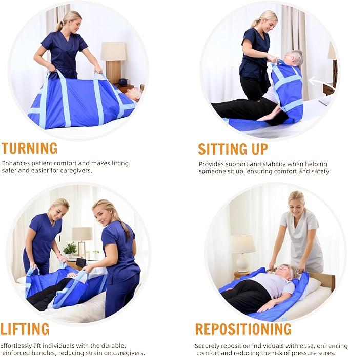 Upgraded 3-Layer Comfort Positioning Bed Pad with Handles Washable Waterproof Transfer Board for Turning Moving Patient Inconvenience Care Transfer Sheet, 48" x 40", Large, Ocean Teal