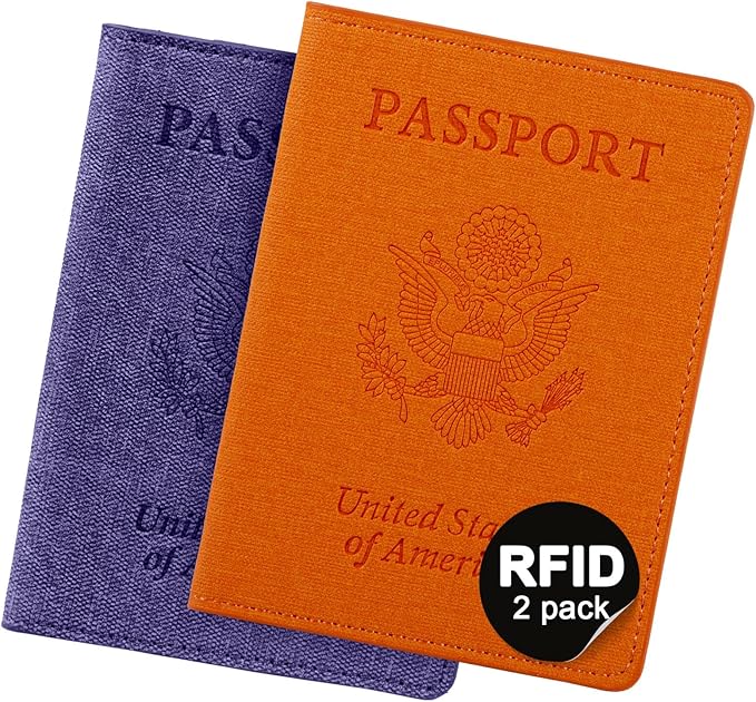 2 Pack RFID Passport Holder, Travel Gifts, Travel Accessories - Orange&Purple