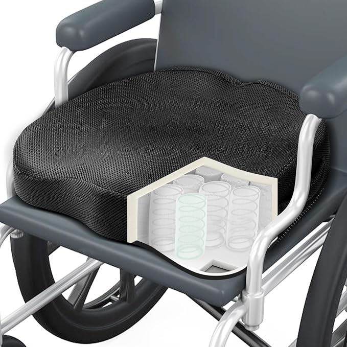 Wheelchair Seat Cushion - High Density Memory Foam and Inner Springs Comfort Support Without Flatten - Mobility Scooter Accessories - Large Chair Pad Pain Relief for Adults & Seniors