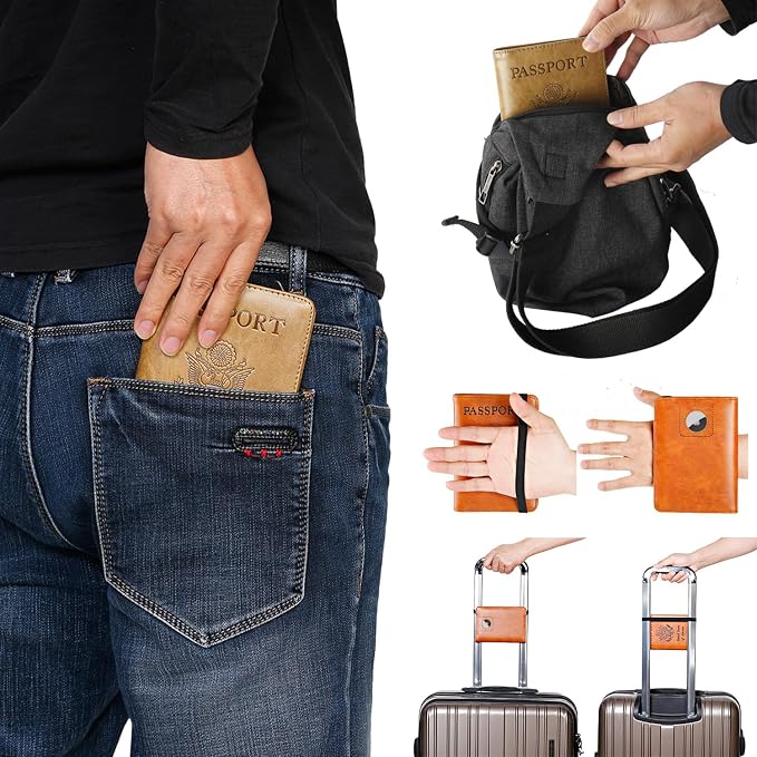 Airtag Passport Holder, Travel Essentials, Passport Cover, RFID Wallet | Passport Wallet, Travel Accessories, RFID Blocking, Synthetic Leather Card Case, International Must Haves, For Women Men