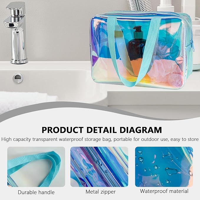 Holographic TPU Makeup Bag - Blue Rainbow Cosmetic Pouch, 11.81x4.3x8.26inches Waterproof Large Clear Travel Bag for Travel & Organizer (A230023-298-5)