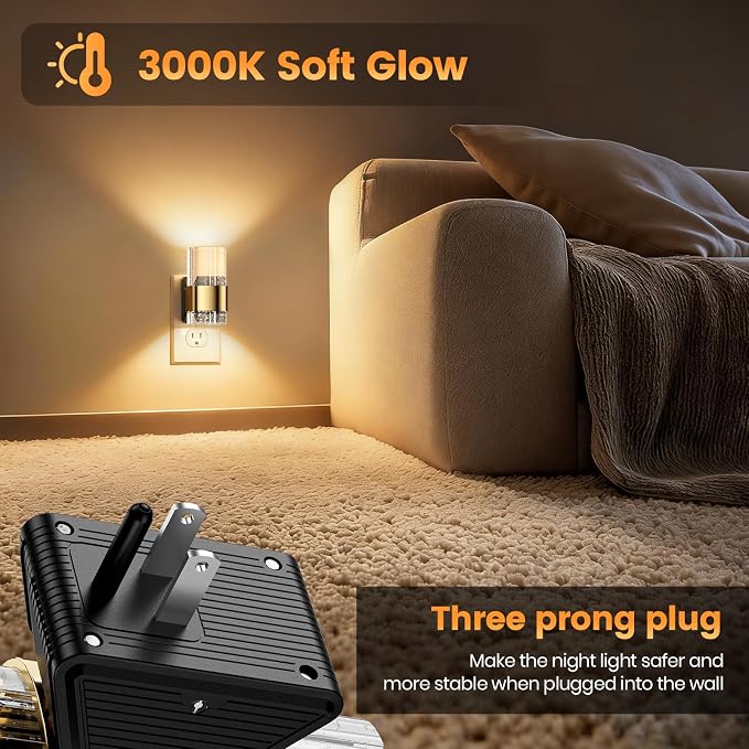 Night Lights Plug into Wall, Dimmable LED Night Light [1-Pack], Acrylic Dusk to Dawn Sensor Nightlight, Adjustable Wall Lights for Bathroom, Hallway, 3000K Warm White