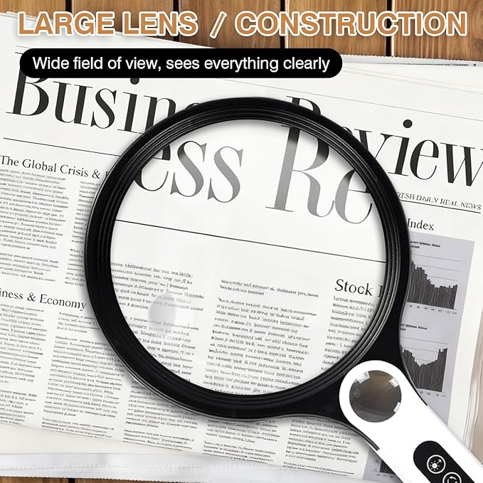 Large Magnifying Glass with Light, Ebbnivs Handheld Magnifying Glasses Magnifier with 5 Light Modes & 10 Level Brightness Gift for Elderly Reading Close Work Hobby