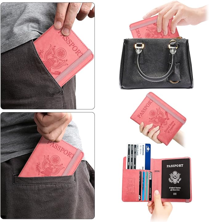 WALNEW Passport Holder for Travel, RFID Passport Cover Wallet for Women Men, PU Leather Passport Book Card Holder Case with Pen, Travelling Essentials for Flying | PU Leather Passport Cover Case with Pen Holder, Travel Must Haves Accessories, Passport ...