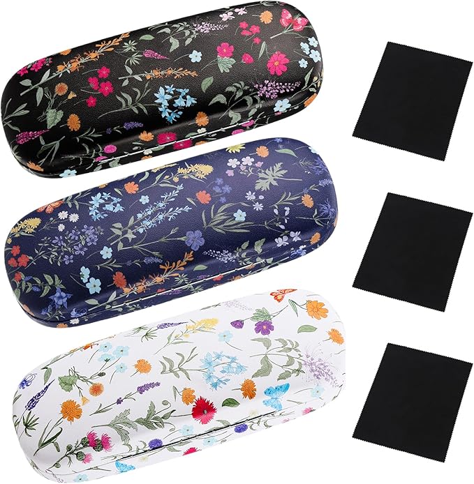3 Pcs Eyeglasses Case，Hard Shell Glasses Case Protective with Cleaning Cloth Reading GlassesCase for Women Man