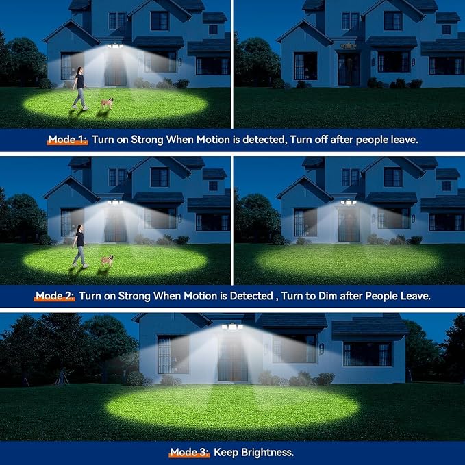LED Security Lights Motion Sensor Outdoor Lights, 6500K Daylight, IP65 Waterproof, Dusk to Dawn, 3-Head Motion Detected Flood Light for Garage, Yard, Porch, 2Pack