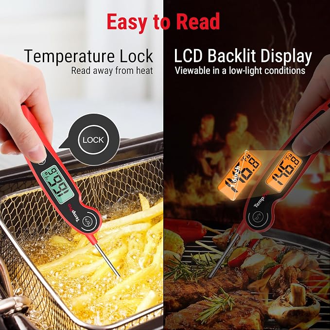 TempPro TempSwift Instant Read Meat Thermometer for Cooking | Waterproof Digital Food Thermometer with Large Backlit LCD, Kitchen Thermometer for Grilling, Smoking & Candy Making