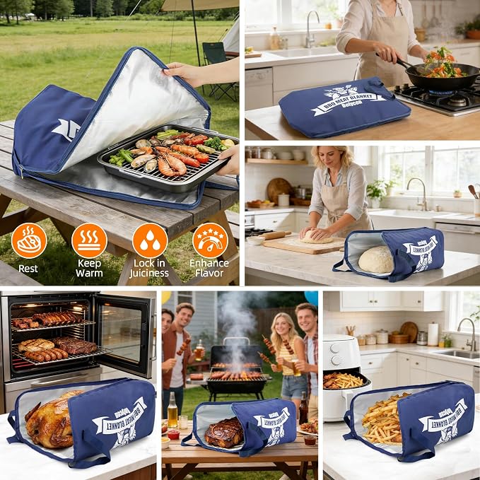 Upgraded BBQ Blanket for Resting Meat -Smoker Accessories Insulated Meat Resting Bag with Wide Mouth for Brisket/Steak/Pork Shoulder/Turkey - BBQ Accessories Grilling Gifts for Men (Blue, 21inch)