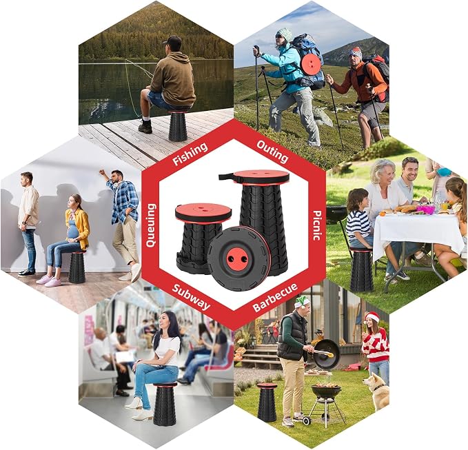 Qiguet Collapsible Folding Chair - Upgraded Portable Chair with 400lbs Load Capacity, Perfect for Camping, Fishing, Hiking - Folding Stool with Carrying Straps, Gift for Fisherman (Red)