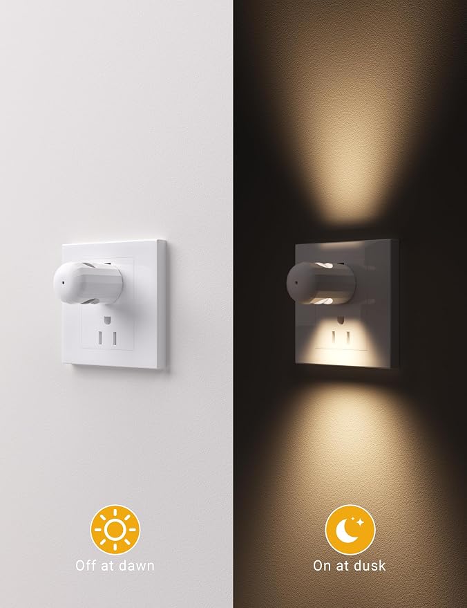 6 Pack Mini LED Night Light Plug in Wall - Dusk to Dawn Auto On/Off, 3000K Soft White 100 Lumen, 360° Adjustable Lighting for Bedroom, Bathroom, Stairs, Kids Room, Hallway