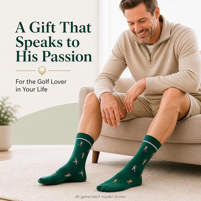 Funny Golf Gifts Socks for Men, Golf Accessories, Size 8-13 Gift Box & Card | Golf gifts for men, soft breathable crew socks, funny gift idea for birthdays, holidays, coworkers, husbands, or golf lovers