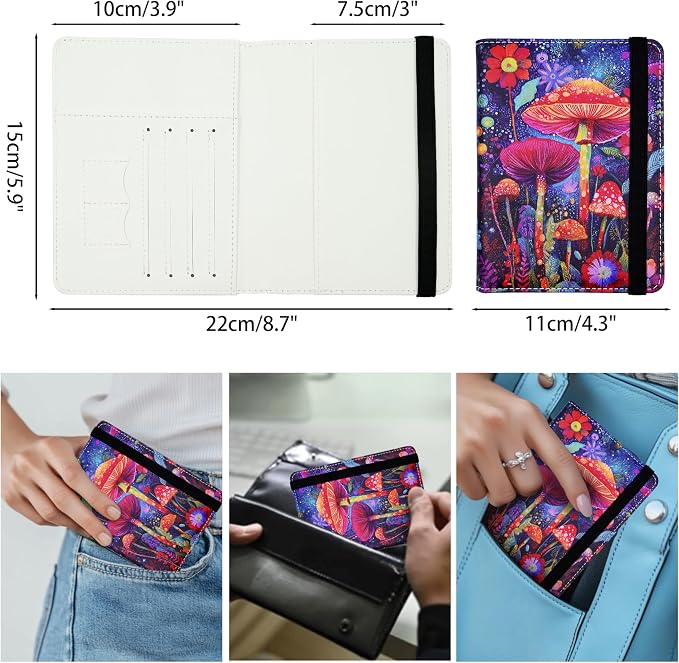Passport Holder for Women and Men PU Leather Passport Cover for Travel (Mushroom)