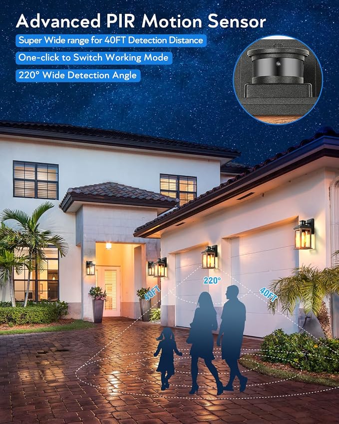 VIANIS Dusk to Dawn Outdoor Lighting for House, Outdoor Lights Fixture, E26 | Lantern with Waterproof, Anti-Rust 100%, Weather Resistant, Wood Grain Motion Sensor Garage Light Sconce Wall Mount, 2 Packs