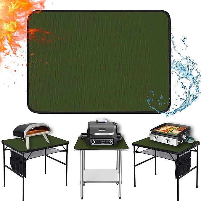 Heat Resistant Mats for Countertop fits Tabletop Grill, 31x24x0.04in, Green | 1022℉ Fireproof grill mat for countertop/table protection, fits gas/charcoal grills, pizza ovens, fits Blackstone & Ninja