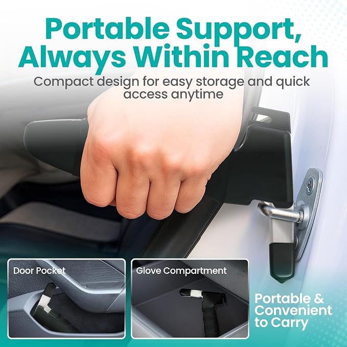 Car Door Handle for Elderly - Car Cane Mobility Aid Tool, Steel Hook, Supports Up to 300 lbs, 3 in 1 Car Door Latch Bar for Seniors & Handicapped, Easy Tool-Free Use, Pack of 2 - (Black)