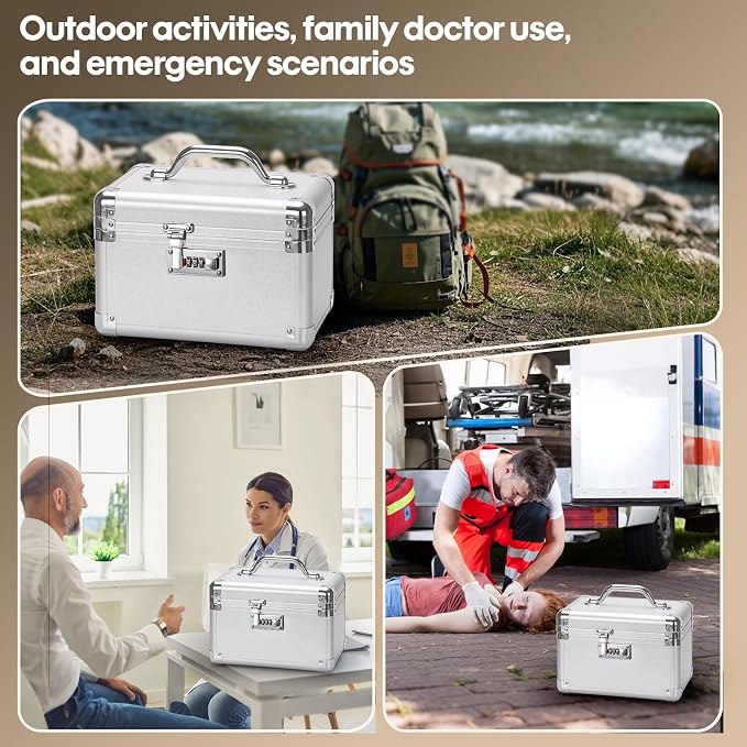 LOCKCURX Lock Box - Security Combination Lock Box, Locking Storage Case for Personal Items and Medicine, Childproof Lockable Lockbox for Home/Office/School, 10.2x6.8x6.9 Inch, Silver