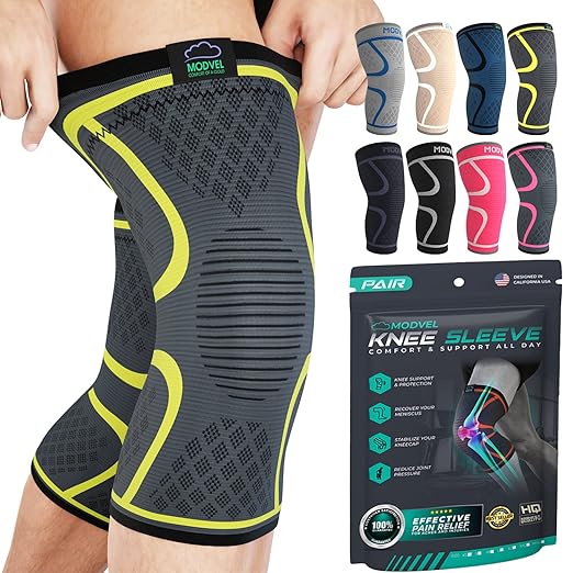 MODVEL Knee Brace for Women & Men, 2 Pack Knee Compression Sleeve for knee pain support with Meniscus Tear, Pain Relief, Sport working out, weightlifting, etc (rodilleras para dolor de rodillas)