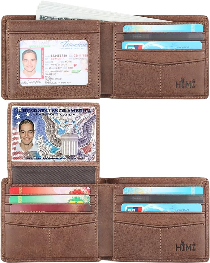 HIMI Wallet for Men-Genuine Leather RFID Blocking Bifold Stylish Wallet With 2 ID Window