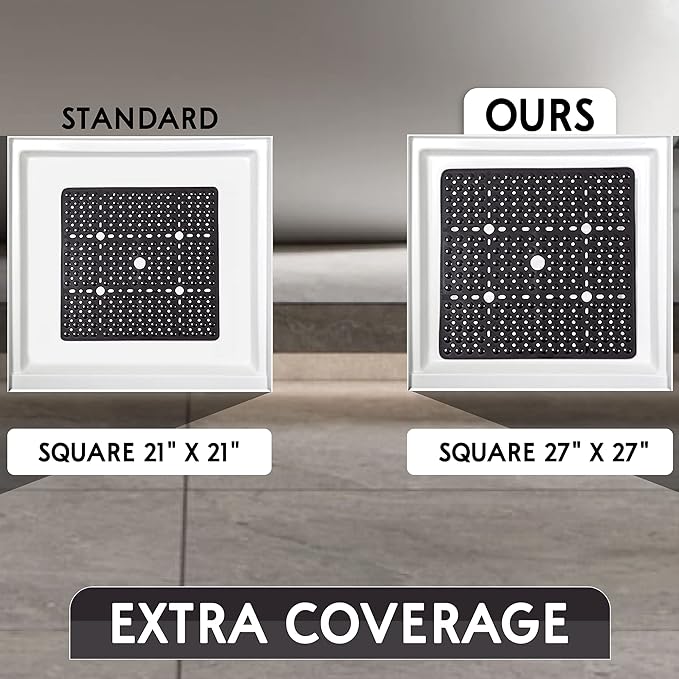 ENKOSI Large Square Shower Mat – Non-Slip Shower Floor Mat for Bathroom Shower Stalls – Anti-Slip Square Bath Mat for Smooth Surfaces – 27 x27 Inch Coverage (Mint Green 27x27)