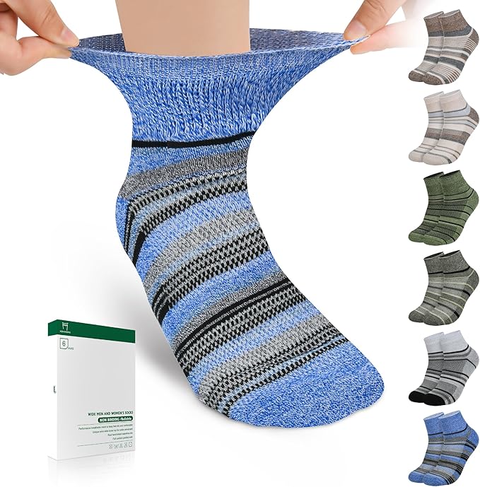Bulinlulu Bamboo Viscose Diabetic Socks, 6 Pairs Non Binding Ankle Socks, Reinforced Toe, Size 6-9/9-11/13-15