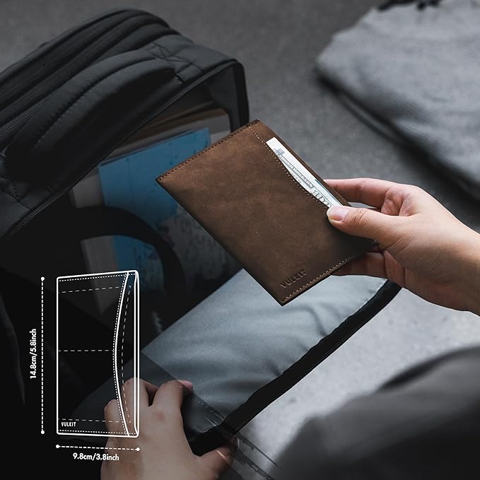 VULKIT Passport Cover Ultra Slim Design Leather Passport Sleeve RFID Blocking with 2 Card Slots, Anti-Theft Travel Essentials