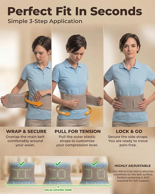 Sparthos Back Brace for Lower Back Pain - Immediate Relief from Sciatica, Herniated Disc - Lumbar Support Pad - For Home & Lifting At Work - For Men & Women - Fits 44–52″ Waist (Taupe-L, Check Sizing)