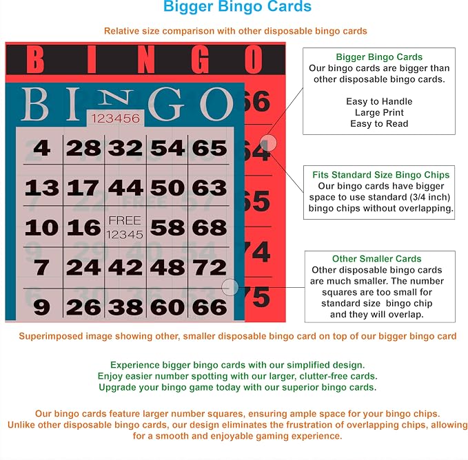 100 Bingo Cards, Large 4.5 x 4.5 Inch, Red, Paper Bingo Sheets | 8 Color Options, Premium Cardstock, Disposable with Daubers or Reusable with Chips — Proudly Made in USA