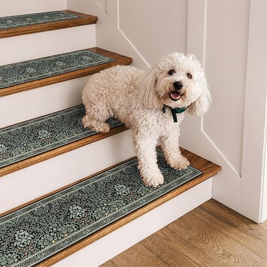 OJIA Stair Treads Non-Slip Stair Runner for Wooden Steps 4PCS 30"x8" Black | Indoor Floral Carpet Stair Treads Stair Mats Staircase Step Treads for Kids, Elders and Dogs, Stair Covers, Black