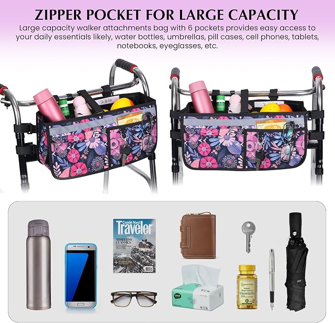 Walker Basket, Walker Accessories - Walker Tray, and Storage Bag for Folding & Rolling Walkers – Ideal for Seniors