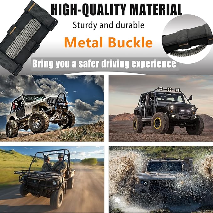4 Pack Paraocrd Roll Bar Grab Handles for Jeep Wrangler Accessories | CJ YJ TJ JK JL LJ JLU JKU Sahara Freedom Rubicon, Gladiator JT (1955-2023 Modle), Upgrade Strong Metal Buckle, Non-Deformable