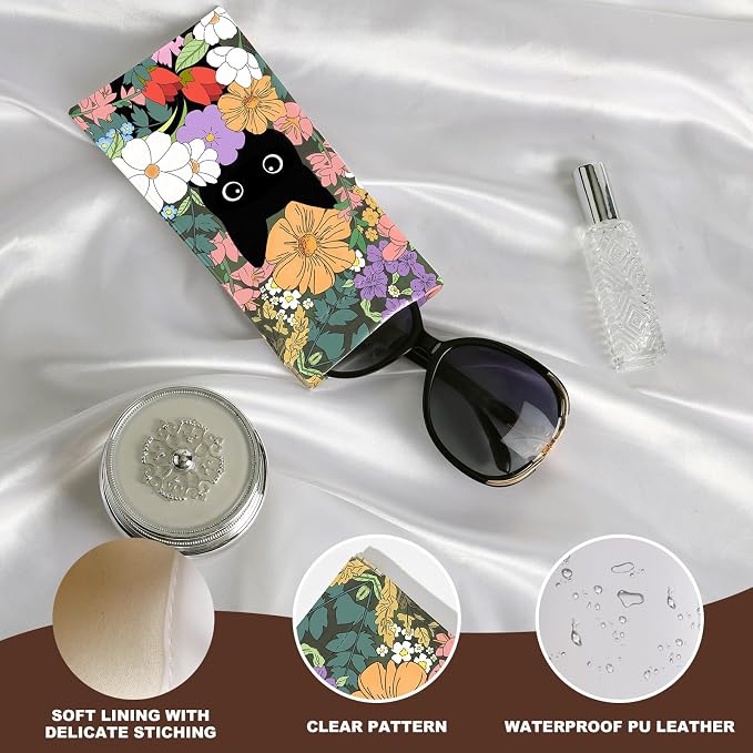 Anikathy 2Pcs Sunglass Eyeglass Glasses Case Soft PU Leather with Cleaning Cloth Cute Glasses Pouch Bag for Men Women Girs