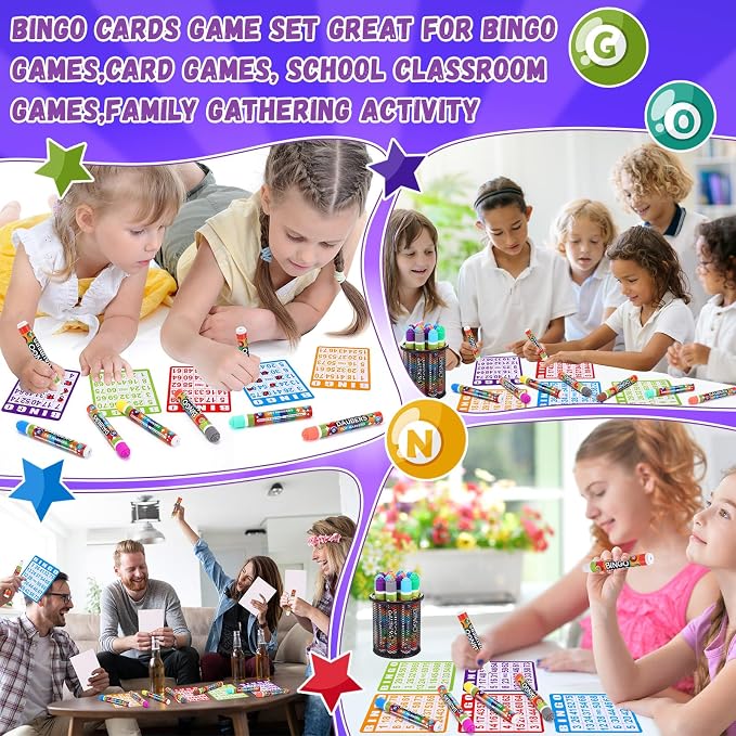 Crtiin 148 Pack Game Cards and Dot Daubers Set Includes 100 Bingo Cards and 48 Dot Markers Supplies Calling Card Set for Kids Preschool Children, Large Groups, Family Gathering Activity, Game Night