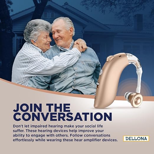 DELLONA High-Performance Hearing Aids for Seniors, OTC Rechargeable Hearing Aid for People with Severe Hearing Loss with Intelligent Noise Reduction (Pair), 4 Modes - Comfortable Hearing Aid devices for elderly, Over The Counter Hearing Aids (Beige)