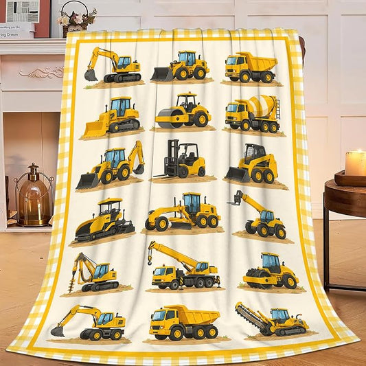 Yibuda Construction Excavator Throw Blanket Gift for Girl 80"X60" | Soft flannel throw blanket for couch, bed & travel, ideal for adults, kids & pet lovers, perfect cozy home decor gift.