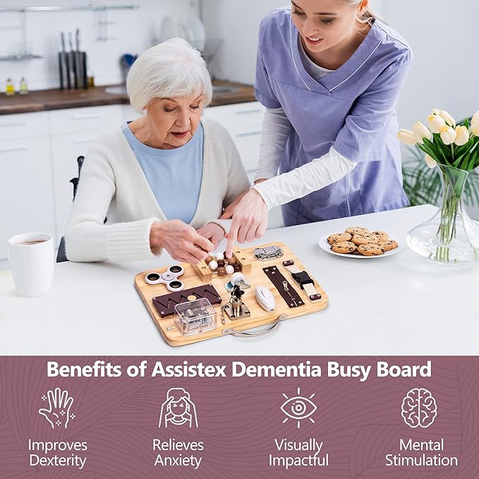 Assistex Fidget Busy Board for Adults with Dementia - Calming Activities and Games for Seniors Sensory Mat with Guide Book - Assistance Products Elderly Patients - Gift Toys for People with Alzheimers
