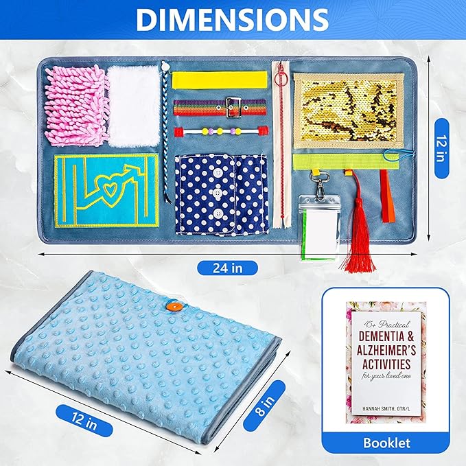 Assistex Fidget Blanket for Adults with Dementia – Sensory Toys for Alzheimer’s Patients, Activity Mat for Seniors with Dementia, Busy Blanket with Sensory Toys for Elderly, with Guide Book