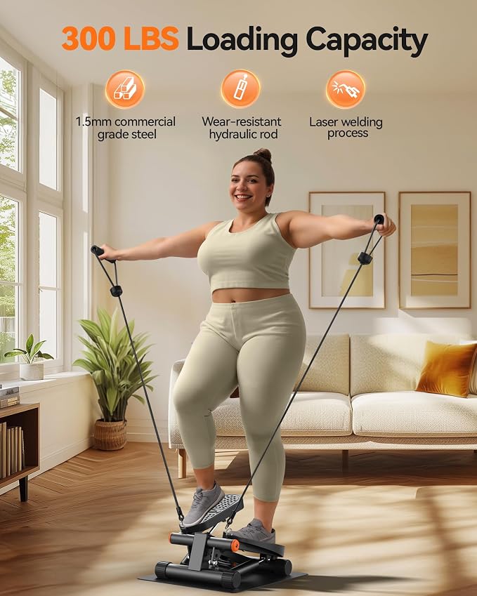 Niceday Steppers for Exercise, Stair Stepper with Resistance Bands, Mini Stepper with 300LBS Loading Capacity, Hydraulic Fitness Stepper with LCD Monitor
