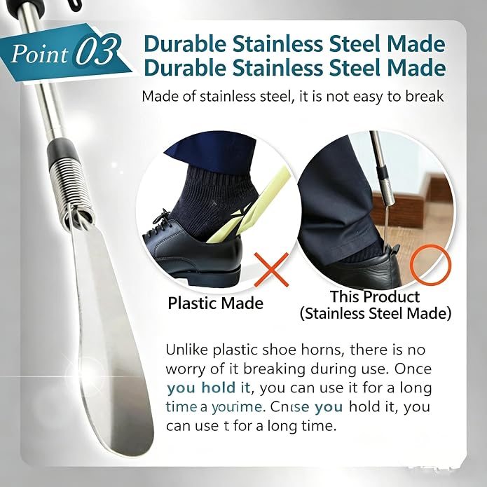 Telescopic Shoe Horn Long Handle 16" to 31" Metal Adjustable Length,Shoe Helper Tool For Seniors Adults Kids